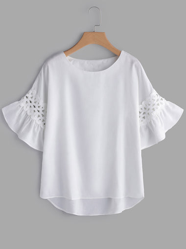 Wholesale Round Neck Plain Lace Half Sleeve Plus Size Tops