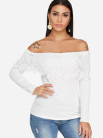 Wholesale Off The Shoulder Plain Lace Long Sleeve White T-Shirts