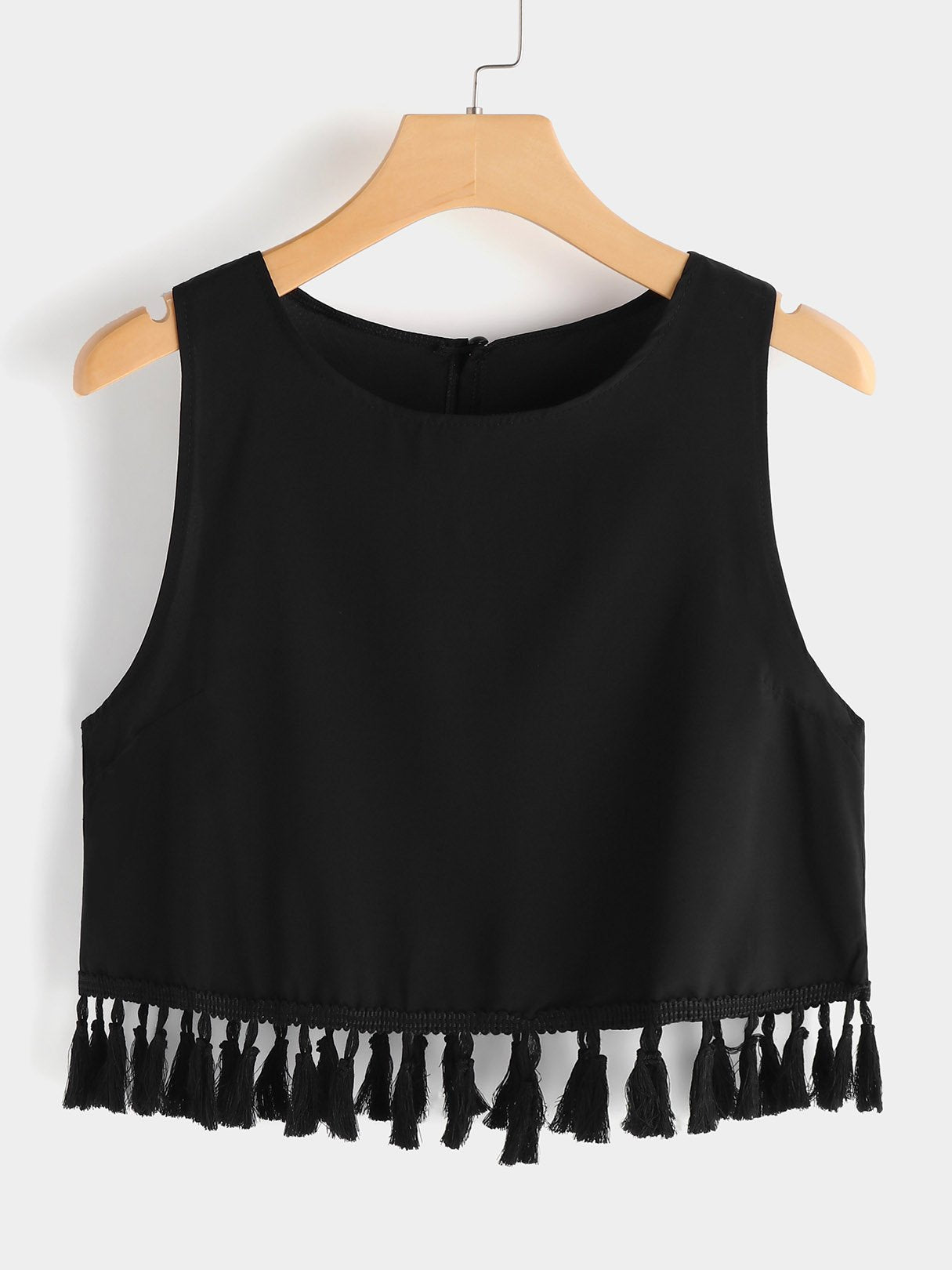 Wholesale Crew Neck Plain Tassel Sleeveless Camis