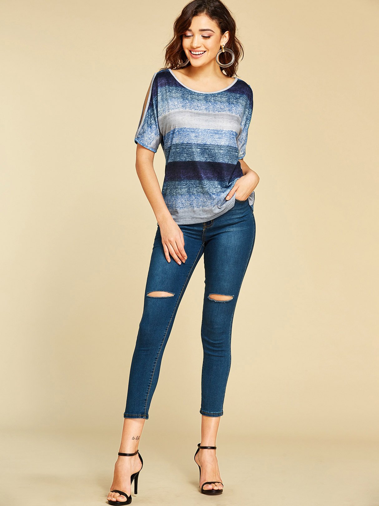 Custom Blue And White Striped Top Ladies