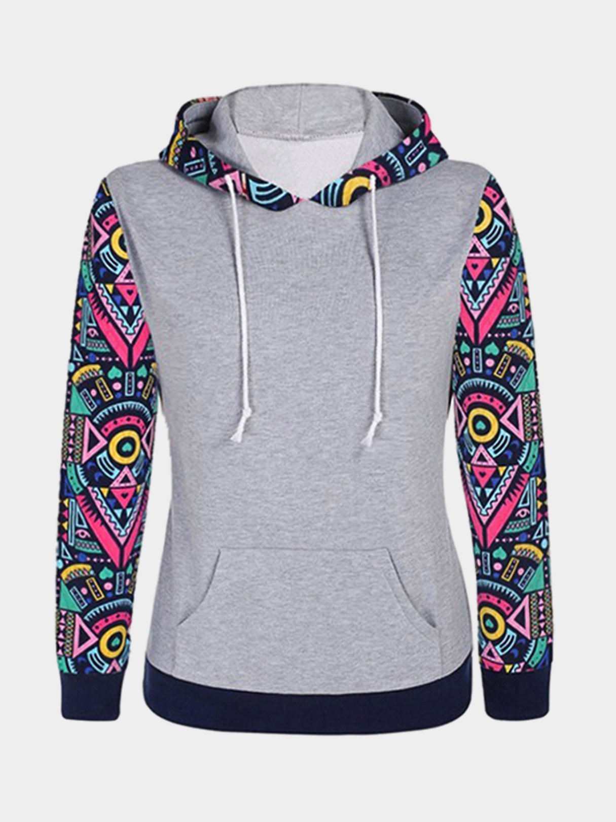 Wholesale Random Geometric Pattern Sleeves Hooded Sweatshirt