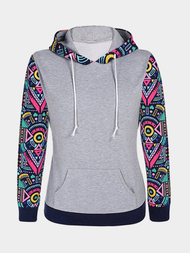 Wholesale Random Geometric Pattern Sleeves Hooded Sweatshirt