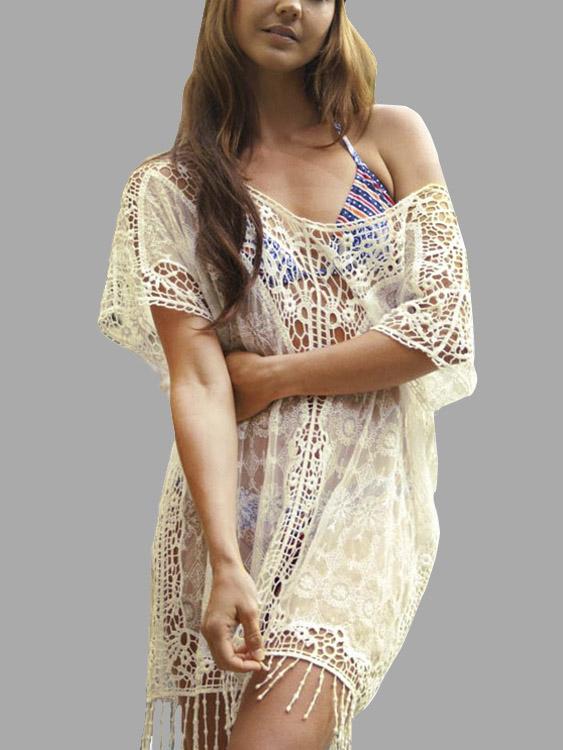 Wholesale White Embroidered Crochet Lace Embellished Beachwear