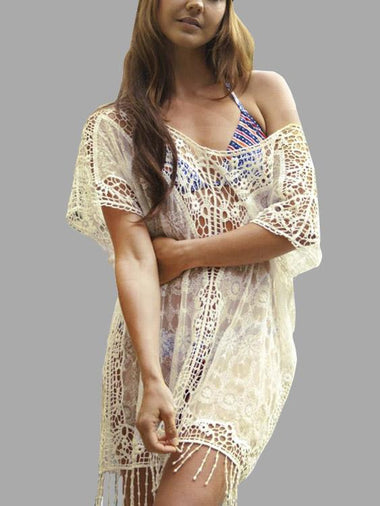 Wholesale White Embroidered Crochet Lace Embellished Beachwear