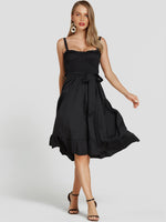 Wholesale Black Sleeveless Spaghetti Strap Belt Mini Dress