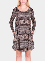 Wholesale Round Neck Geometrical Long Sleeve Fashion Casual Dresses