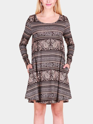 Wholesale Round Neck Geometrical Long Sleeve Fashion Casual Dresses