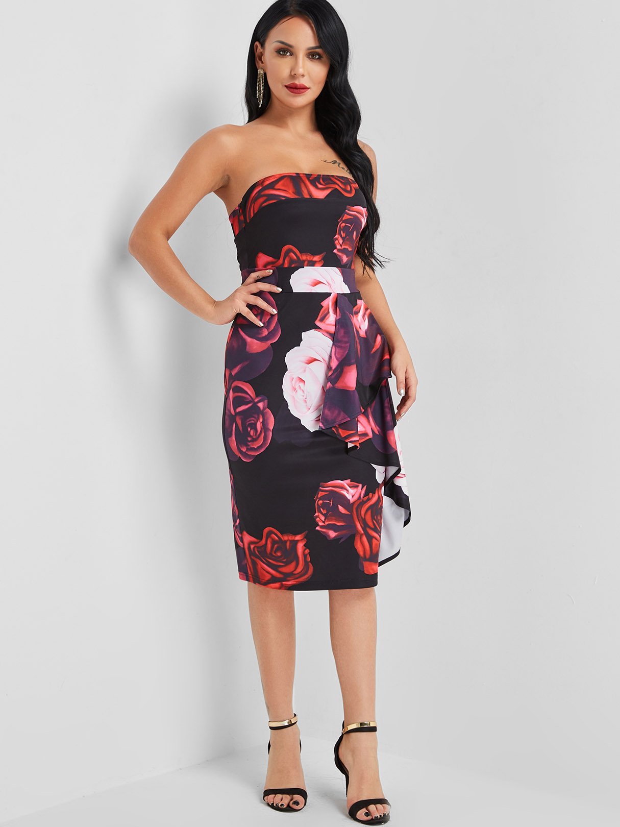 NEW FEELING Womens Black Floral Dresses