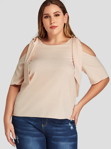 Wholesale Round Neck Short Sleeve Nude Plus Size Tops