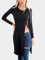Wholesale Long Sleeve Slit Hem Black T-Shirts