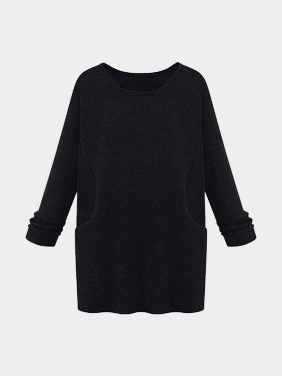 Wholesale Black Round Neck Long Sleeve Plain Shirt Dresses