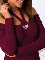 NEW FEELING Womens Burgundy Off The Shoulder Dresses