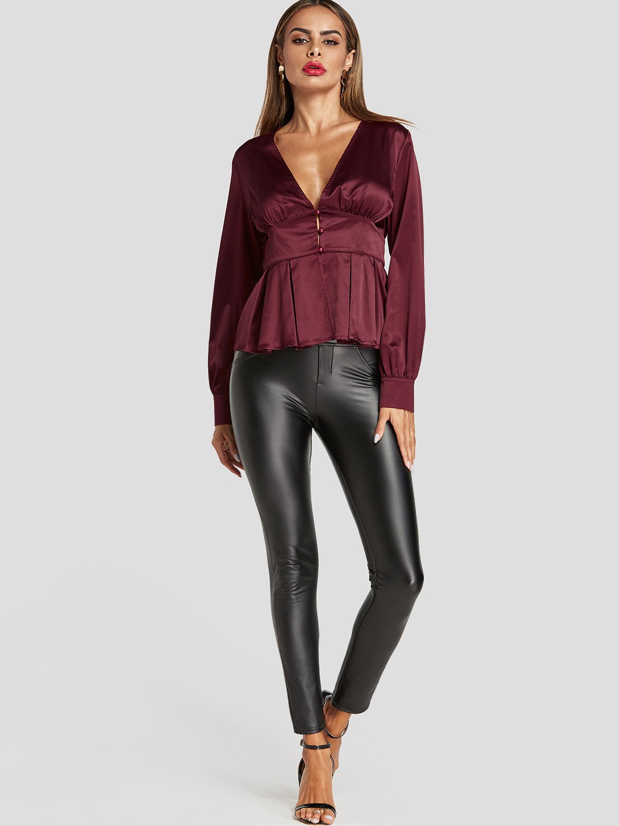 NEW FEELING Womens Burgundy Blouses
