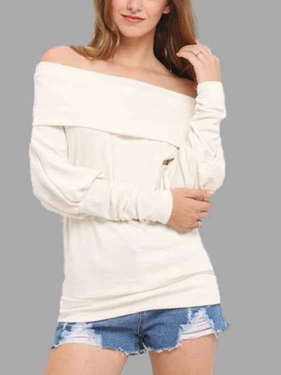 Wholesale Off The Shoulder Long Sleeve White Fashion Tee