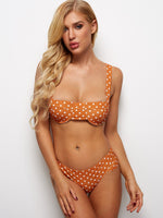Wholesale Orange Sleeveless Polka Dot Lace-Up Flounced Hem Bikinis