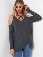Wholesale Cold Shoulder Long Sleeve Grey Tee