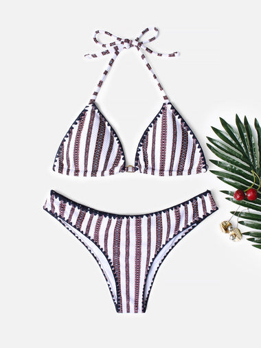 Wholesale Halter Stripe Two Piece Bikinis