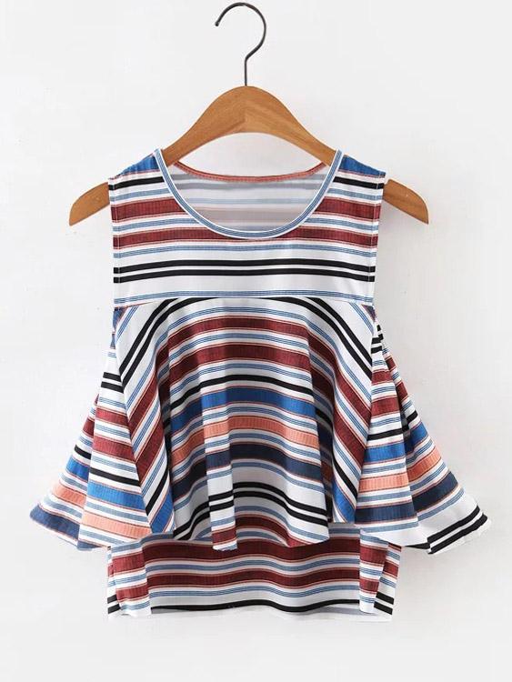 Wholesale Round Neck Stripe Tiered Sleeveless Camis