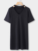 Wholesale Black V-Neck Short Sleeve Plain Cut Out Mini Dresses
