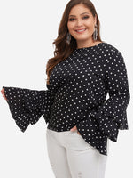 Wholesale Round Neck Polka Dot Tiered Long Sleeve Plus Size Tops
