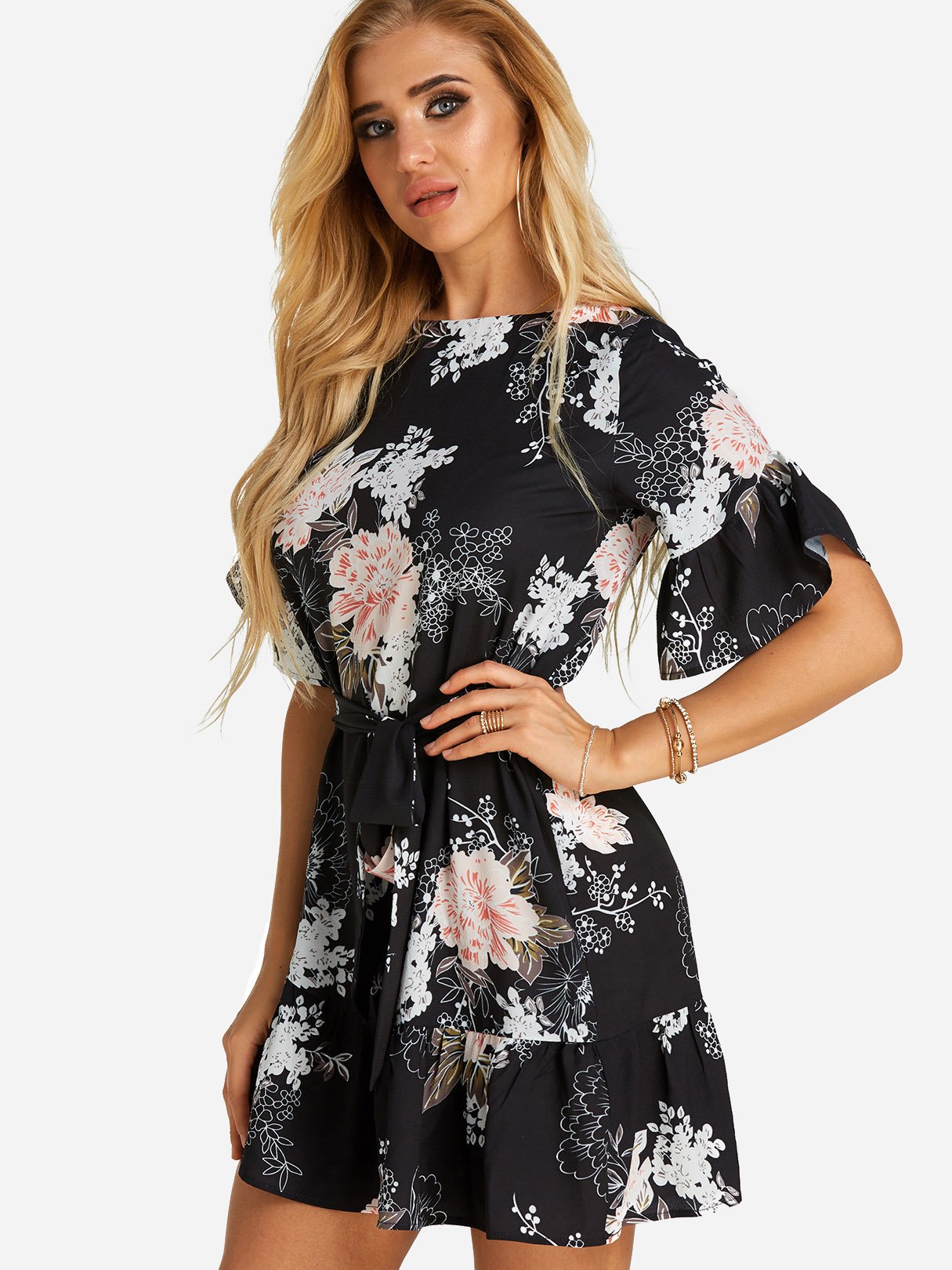 OEM Ladies Black Floral Dresses