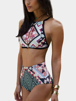 Wholesale Square Neck Sleeveless Geometrical Lace-Up Bikinis