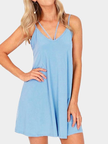 Wholesale Blue Sleeveless Plain Mini Dress