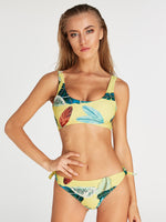 Wholesale Scoop Neck Floral Print Tie-Up Sleeveless Yellow 2 Piece Bikini