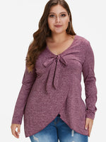 Wholesale V-Neck Plain Long Sleeve Purple Plus Size Tops