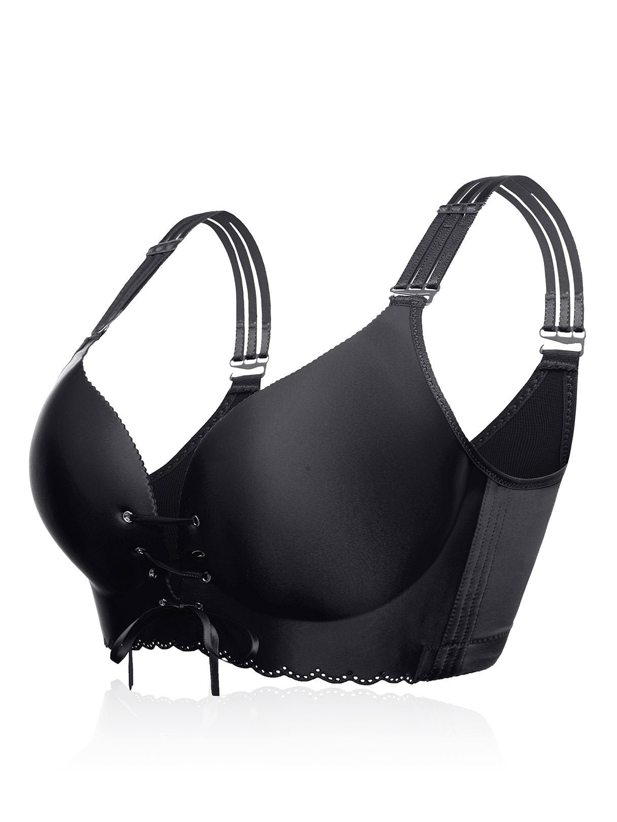 Wholesale Plus Size Lace-Up Front Hollow Out Gather Wireless Bra