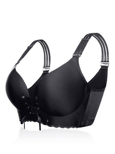 Wholesale Plus Size Lace-Up Front Hollow Out Gather Wireless Bra