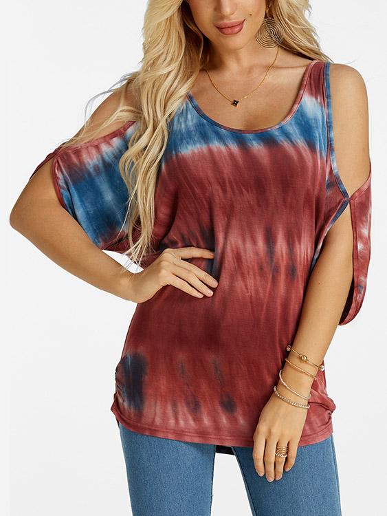 Wholesale Scoop Neck Cold Shoulder Cut Out Tie-Up Short Sleeve Khaki T-Shirts