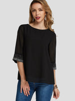 Wholesale Round Neck Sheer Sequins Embellished Half Sleeve Black T-Shirts