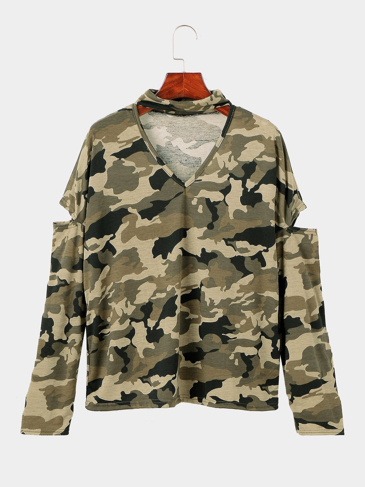 Wholesale V-Neck Camouflage Long Sleeve Camouflage T-Shirts