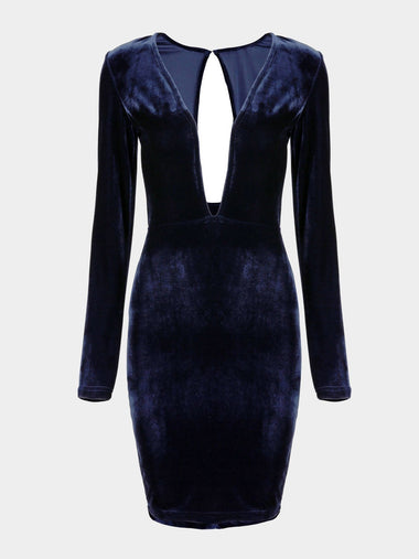 Wholesale V-Neck Velvet Dresses With Cut-Out Back