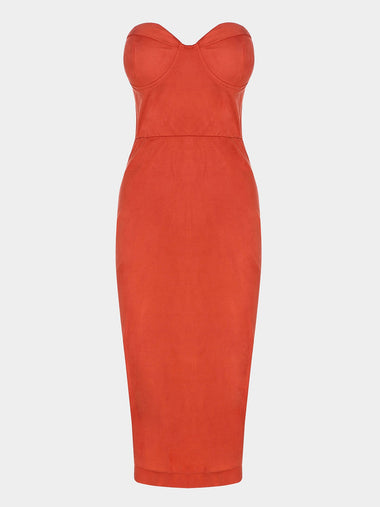 Wholesale Orange Off The Shoulder Sleeveless Plain Zip Back Dresses
