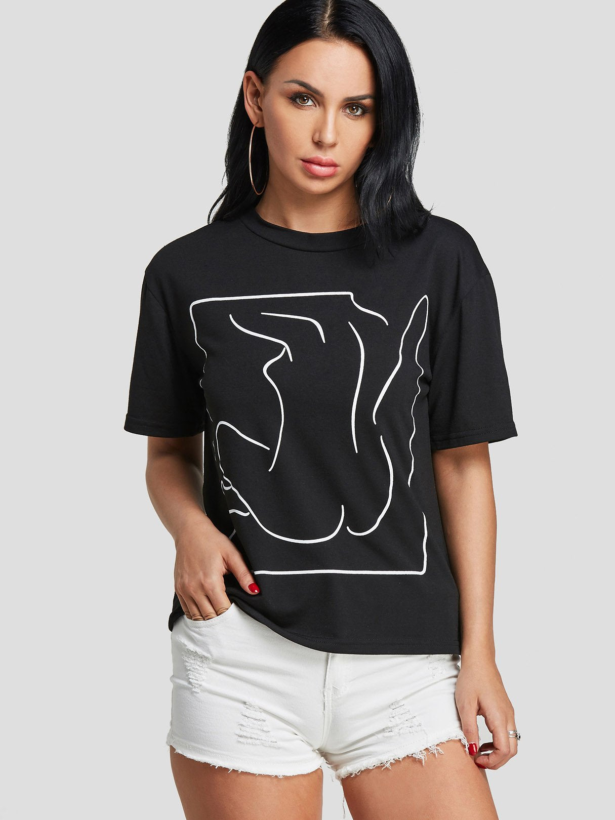 Wholesale Round Neck Printed Short Sleeve Black T-Shirts