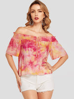 Wholesale Off The Shoulder Fantasy Colour Half Sleeve Blouses