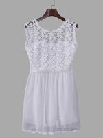 Wholesale White Round Neck Sleeveless Crochet Lace Embellished Backless Mini Dress