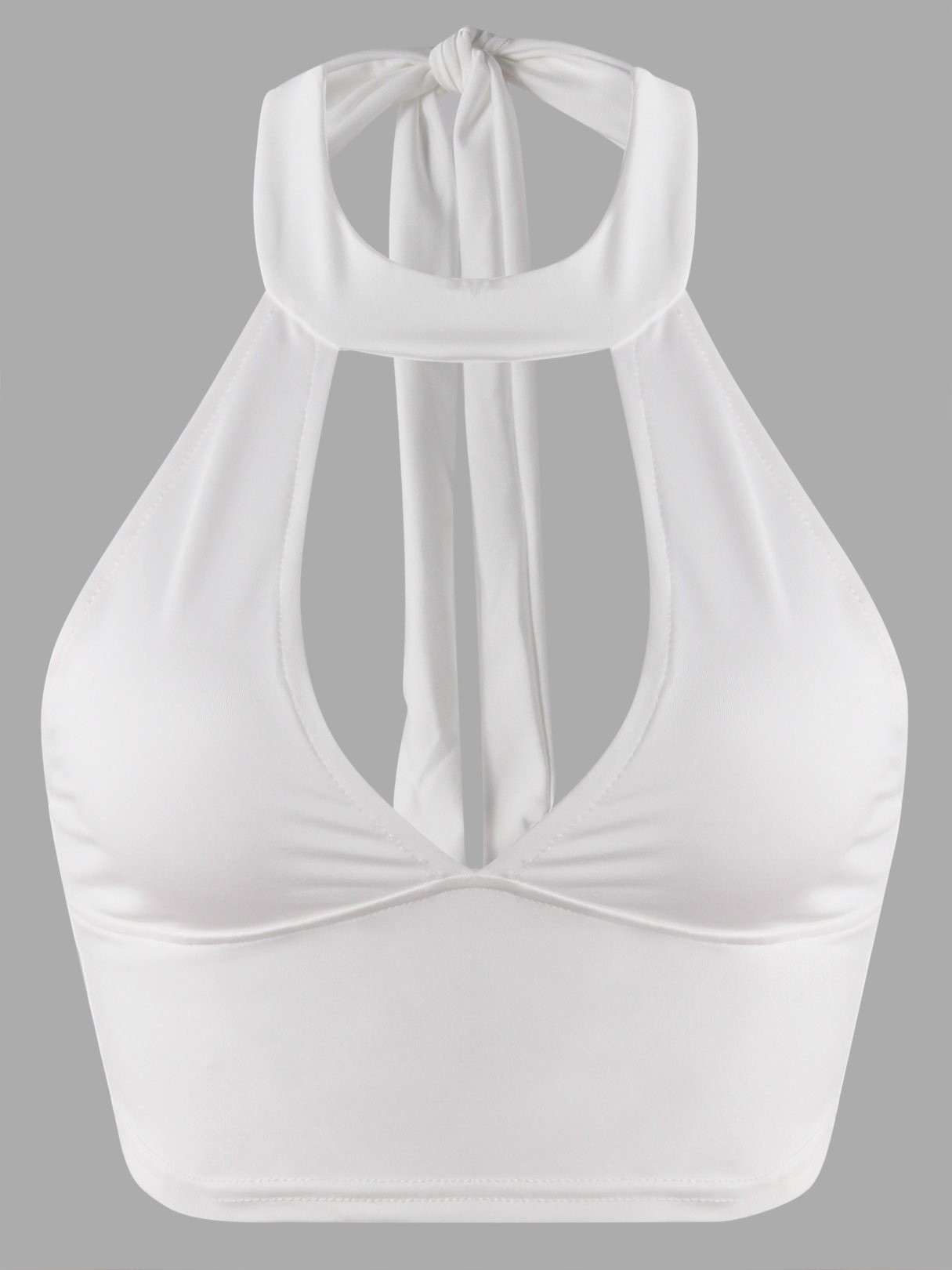 Wholesale Halter Plain Backless Lace-Up Cut Out Sleeveless White Crop Top