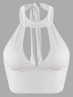Wholesale Halter Plain Backless Lace-Up Cut Out Sleeveless White Crop Top