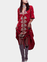 Wholesale V-Neck Half Sleeve Embroidered Maxi Dress