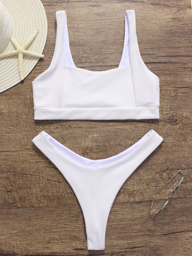 Wholesale White Square Neck Sleeveless Plain Bikinis