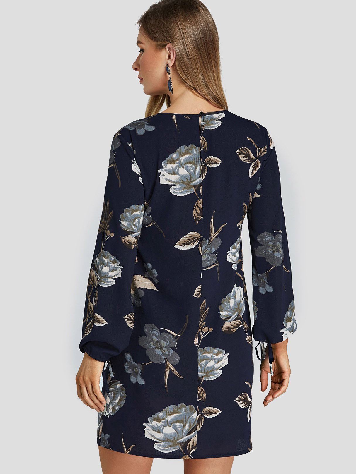 NEW FEELING Womens Dark Blue Floral Dresses