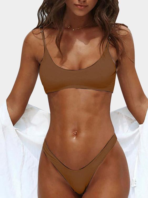 Wholesale Spaghetti Strap Sleeveless Coffee 2 Piece Bikinis