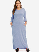 Wholesale Round Neck Plain Long Sleeve Plus Size Dress