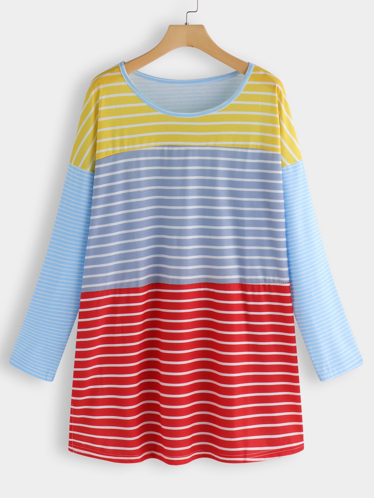 Wholesale Round Neck Striped Long Sleeve Tee