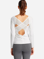 Wholesale Round Neck Crossed Front Backless Long Sleeve White T-Shirts