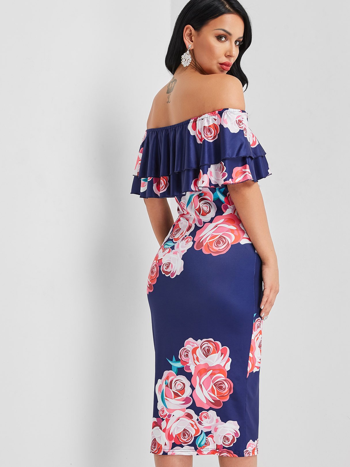 NEW FEELING Womens Dark Blue Floral Dresses