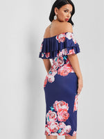 NEW FEELING Womens Dark Blue Floral Dresses